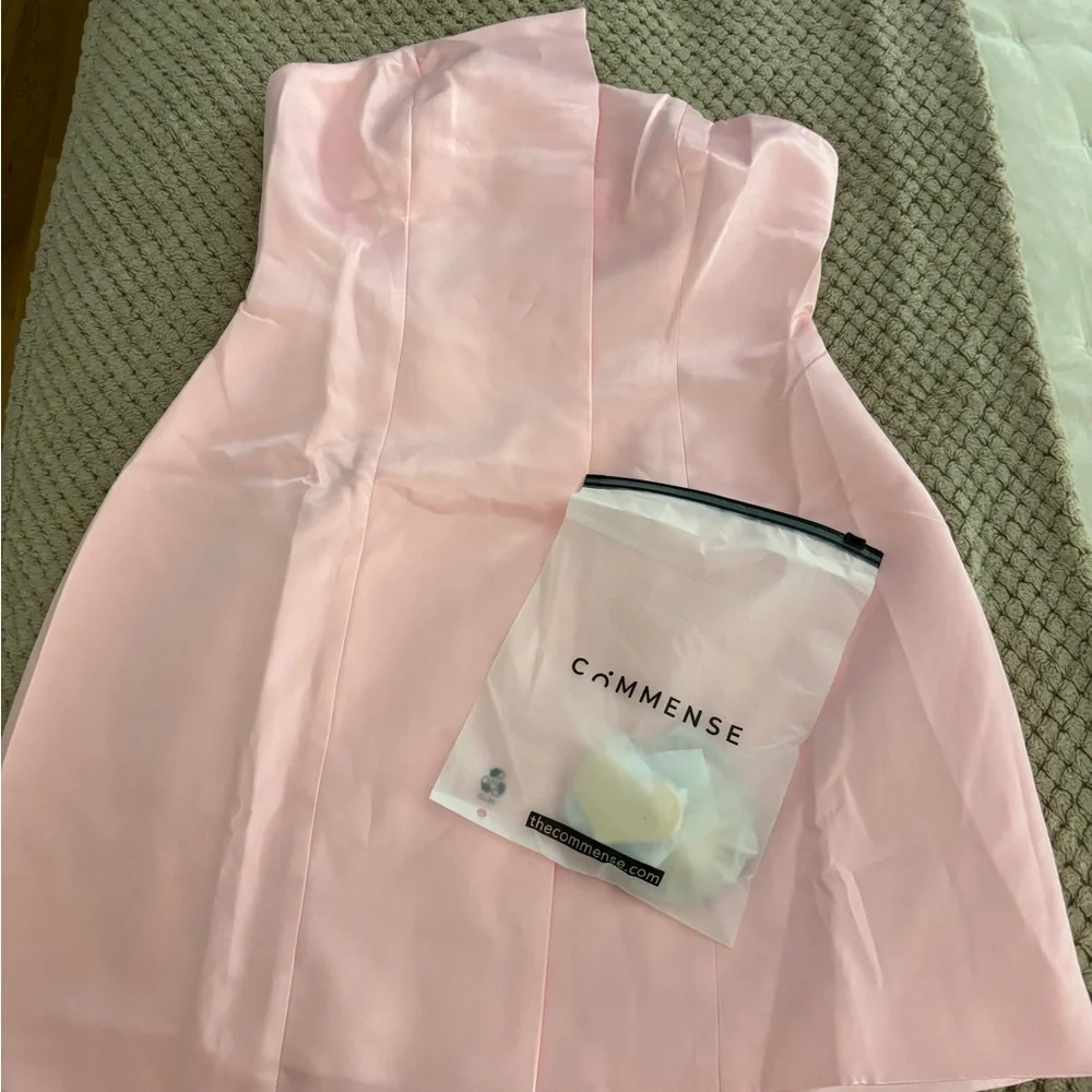 Brand New Commense Asymmetrical Satin Strapless Dress with Gold Accents Size Med - Picture 3 of 6